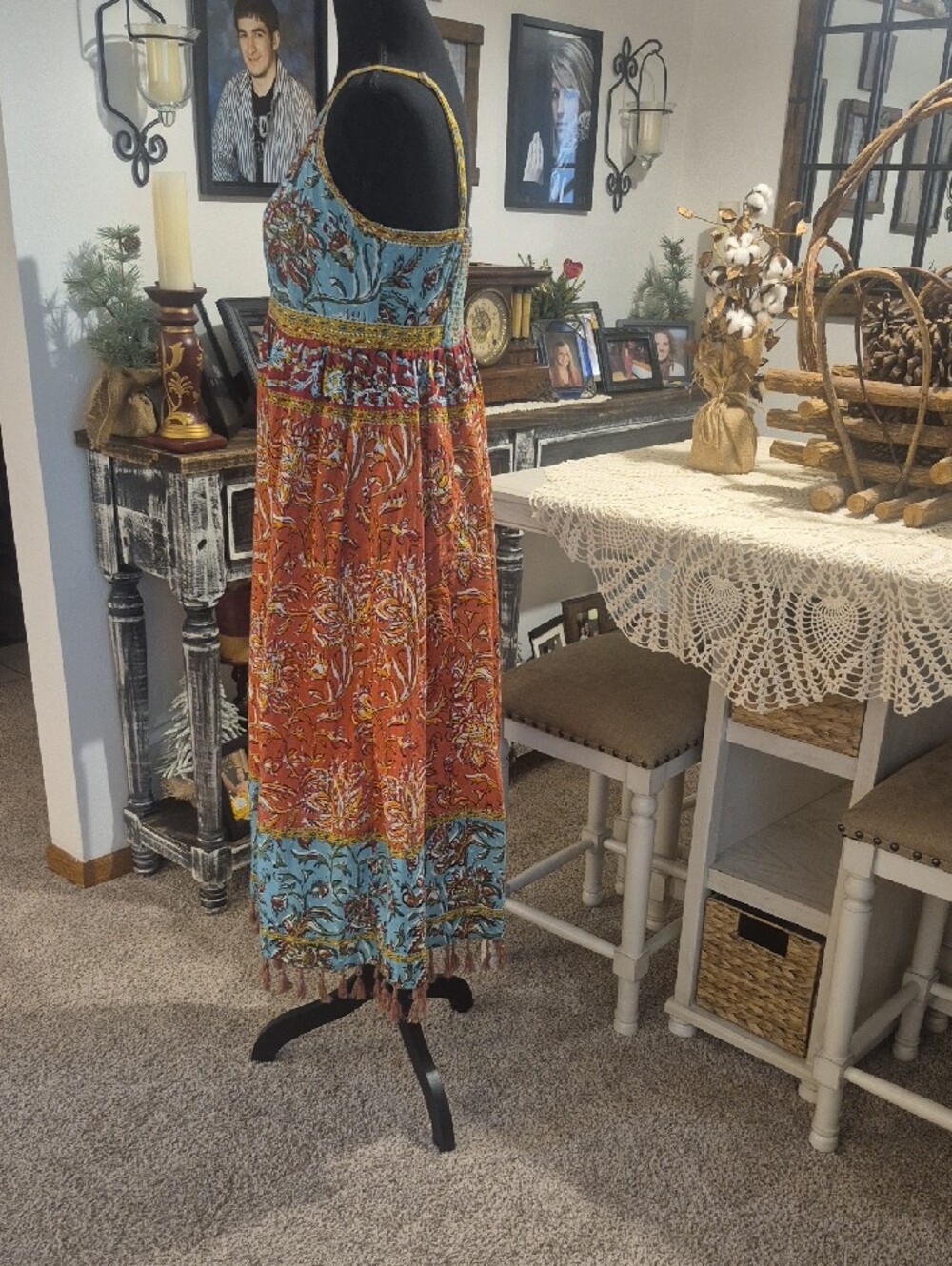 Sundance Floral Tiered Maxi Dress in Orange and Blue - Picture 7 of 14